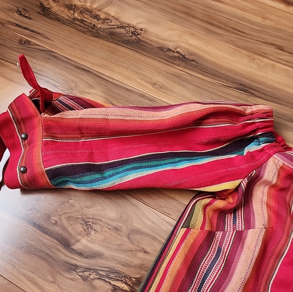 Silverado Western Rese Serape Shirt Red Multicolored Striped Off Shoulder Size S - Picture 6 of 16
